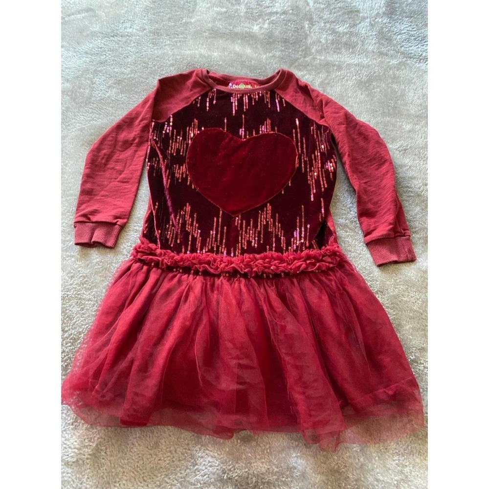 Desigual Dress Girls 9-10 Sequins Velvet Heart Tule Layers Cotton Soft s2